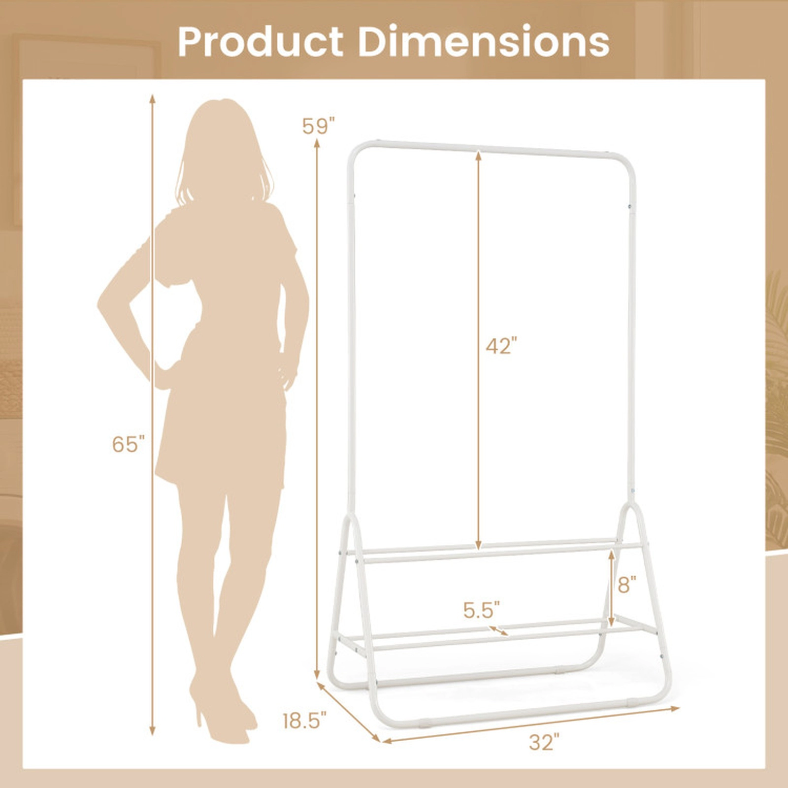 SUGIFT Freestanding 2 Storage Shelves Anti-Fall Metal Garment Rack 32-in x 18.5-in x 59-in 45-lb Capacity White