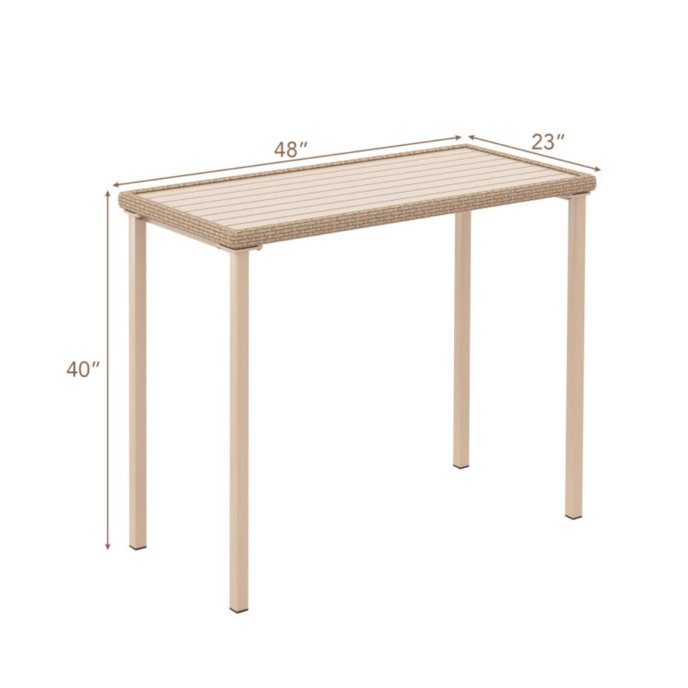 Hivvago Outdoor Patio Bar Table Heavy Duty Rectangle Metal Frame-Brown