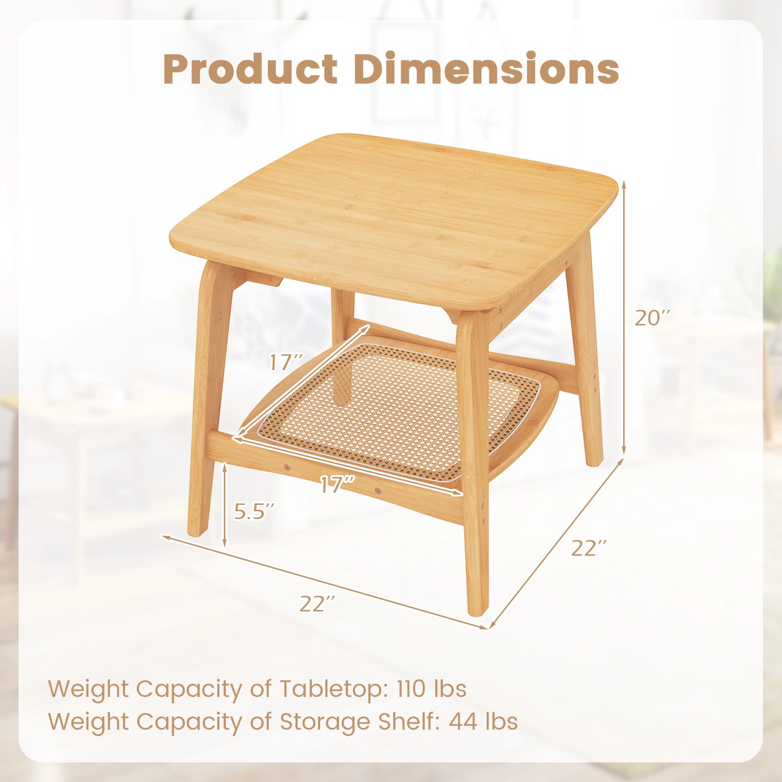 SlickBlue Wicker Sofa Side Table with 2 Tier Storage Shelf