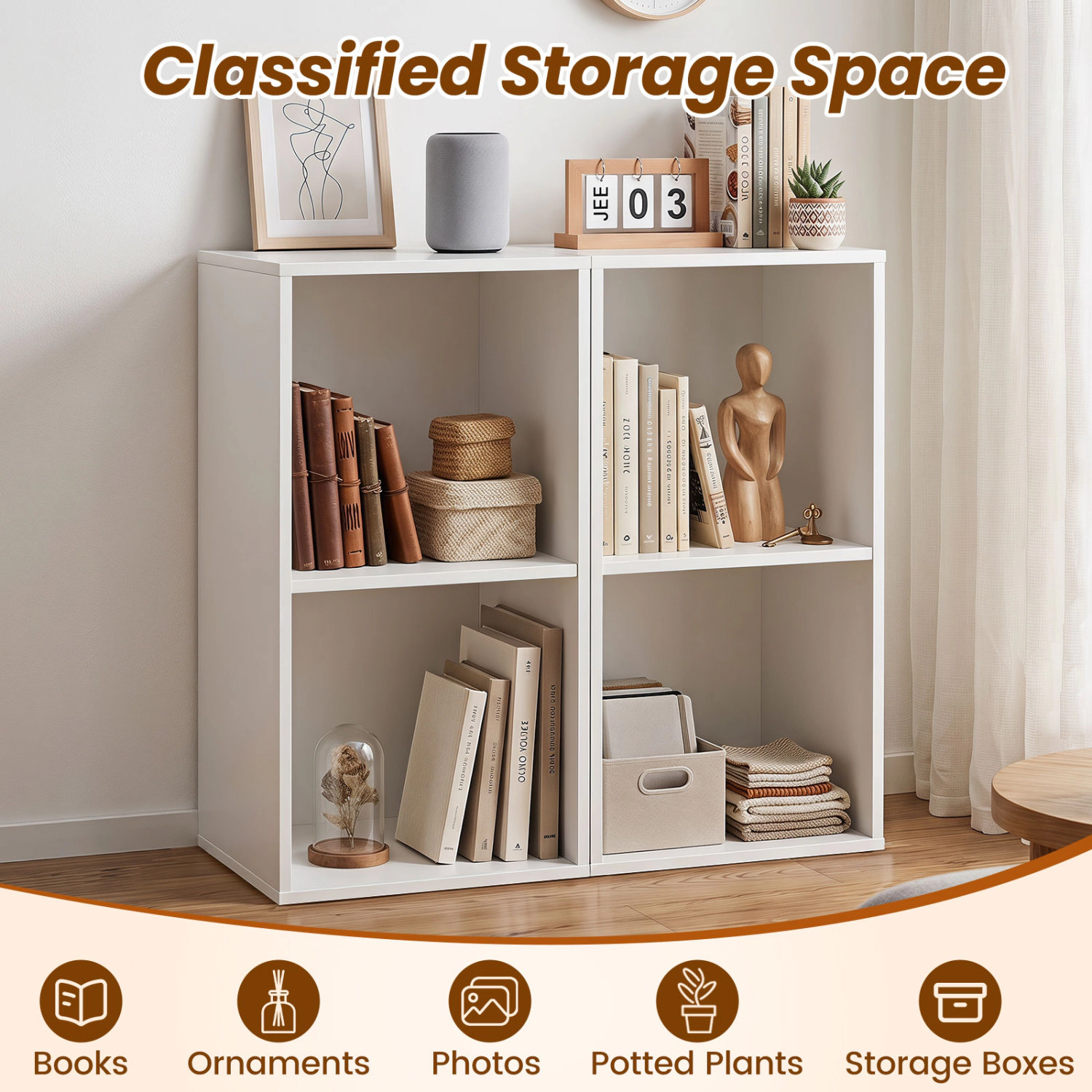 LJG 2-Cube Vertical or Horizontal Freestanding Bookshelf with 2 Compartments and 2 Anti-Tipping Kits for Home Office