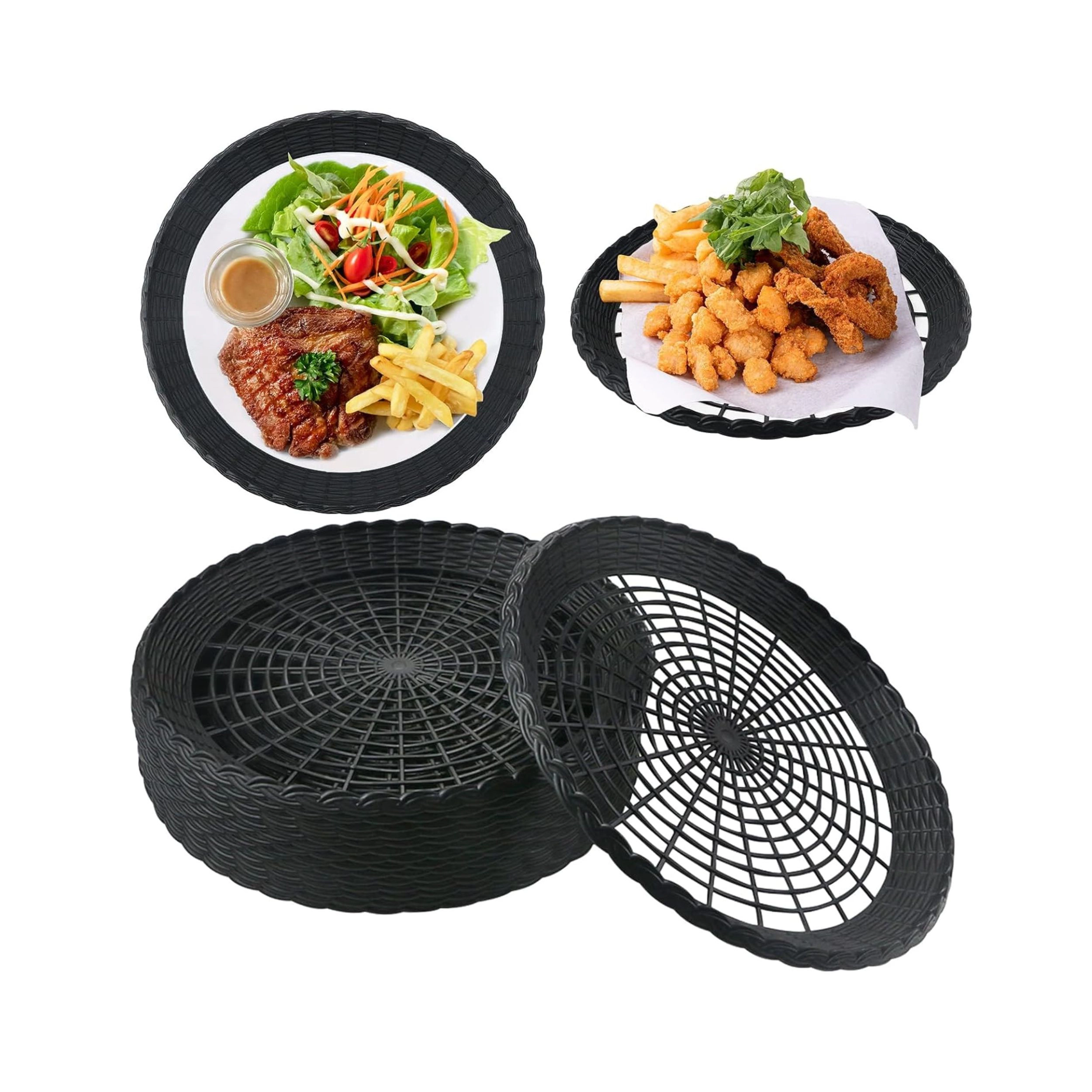 Stock Preferred 10 Inch Reusable Plastic Paper Plate Holders with Rattan Weave Design