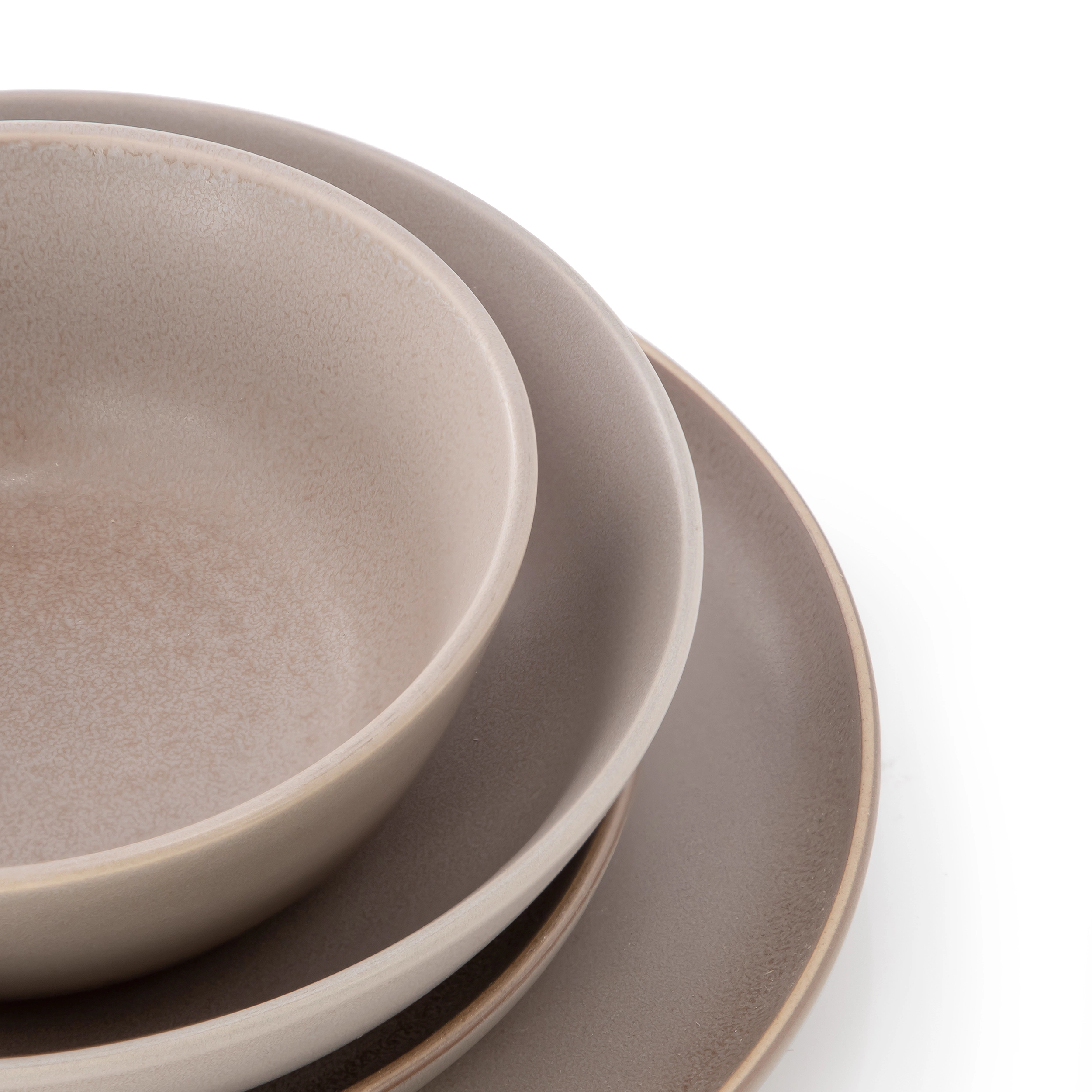 Gibson Elite Laguna Bliss 16 Piece Round Stoneware Double Bowl Dinnerware Set Matte Brown