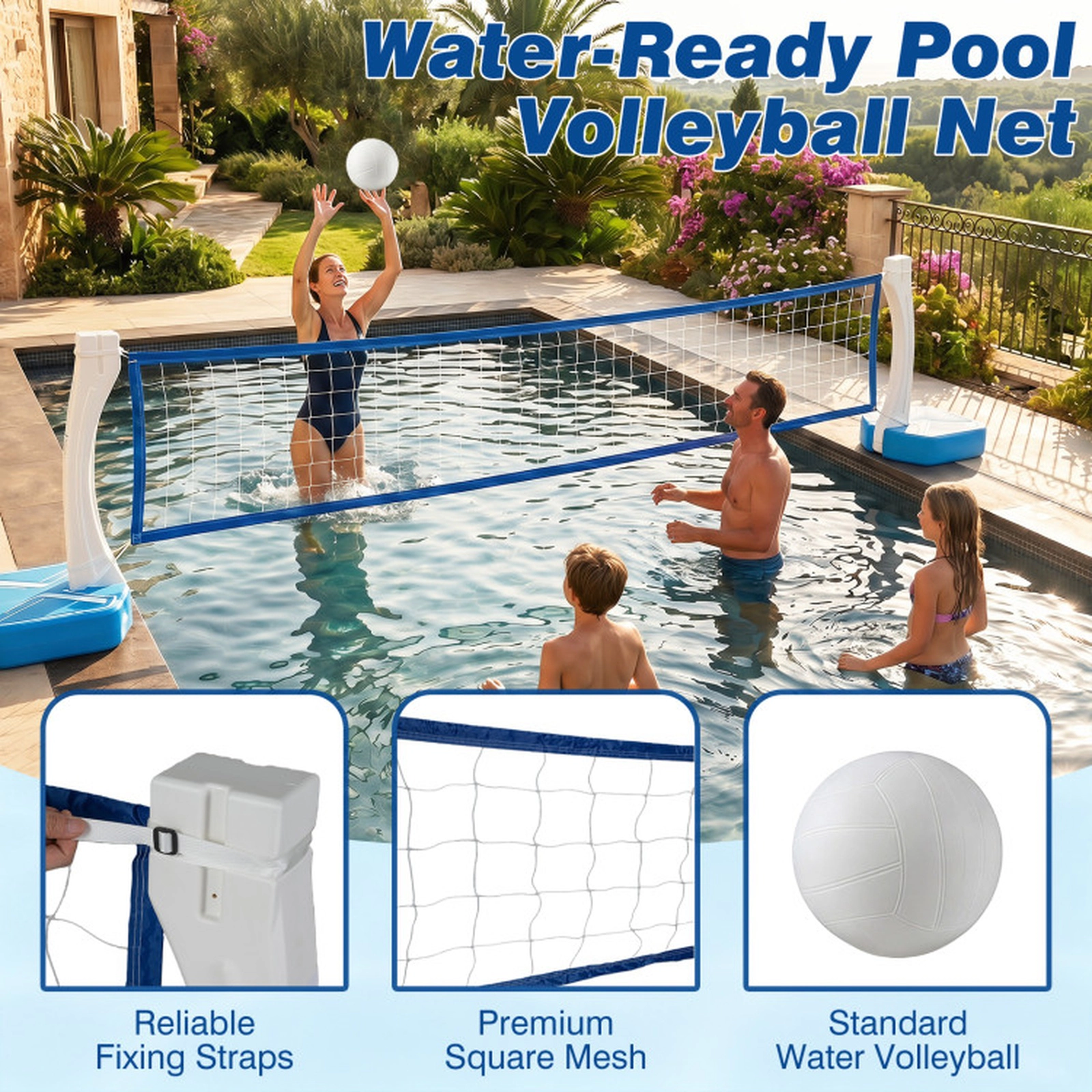 SUGIFT 2-in-1 Pool Basketball Hoop and Volleyball Net Set with Weighted Base 3 Balls and Air Pump