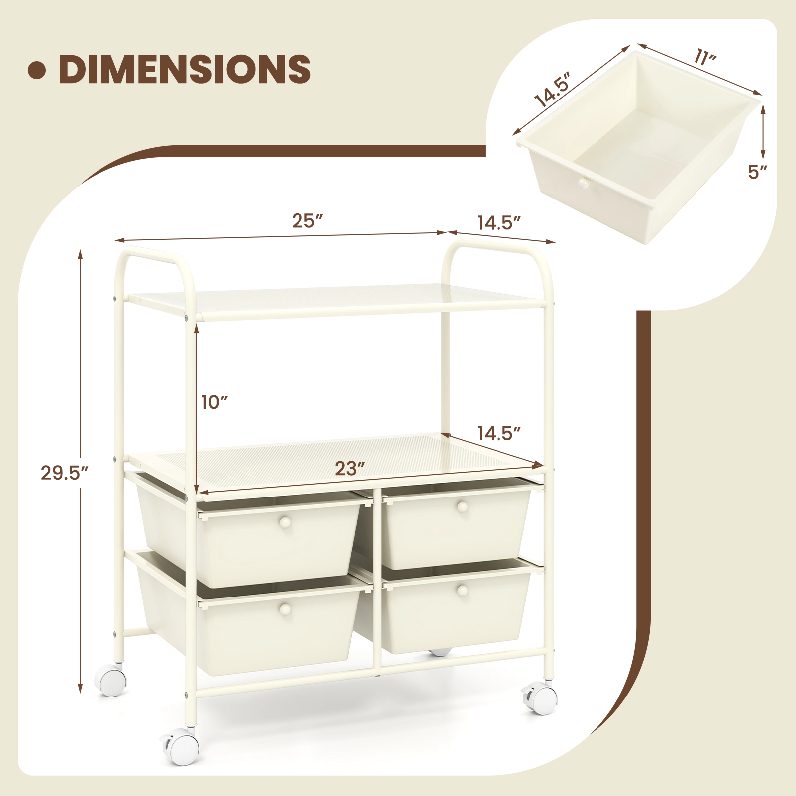Hivvago 4-Drawer Rolling Storage Cart with Shelves