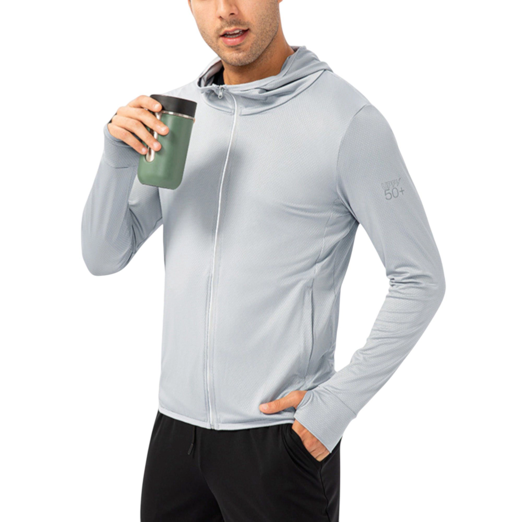 Anna-Kaci Men's Lightweight Zip-Up Hooded Jacket with Thumbholes and UPF 50+ Protection
