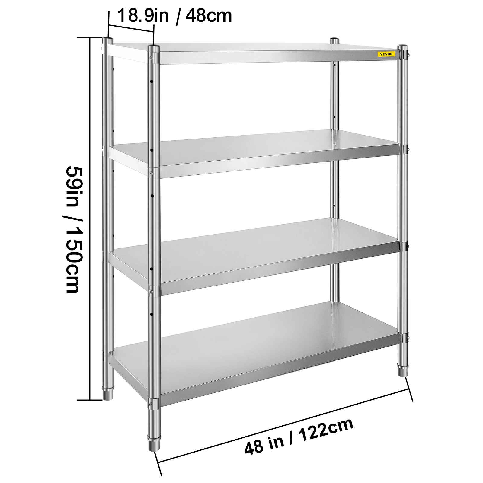 Flynama 4 Tier 46.8 x 18.5 in Stainless Steel Shelving 330 LB Per Shelf for Kitchen Office and Garage Storage