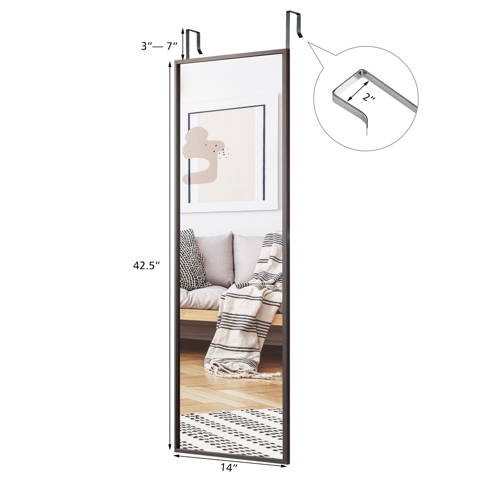 Slickblue White Frame Full Length Mirror 42.5x14.5 Wall Mounted Door Hanging Home Decor