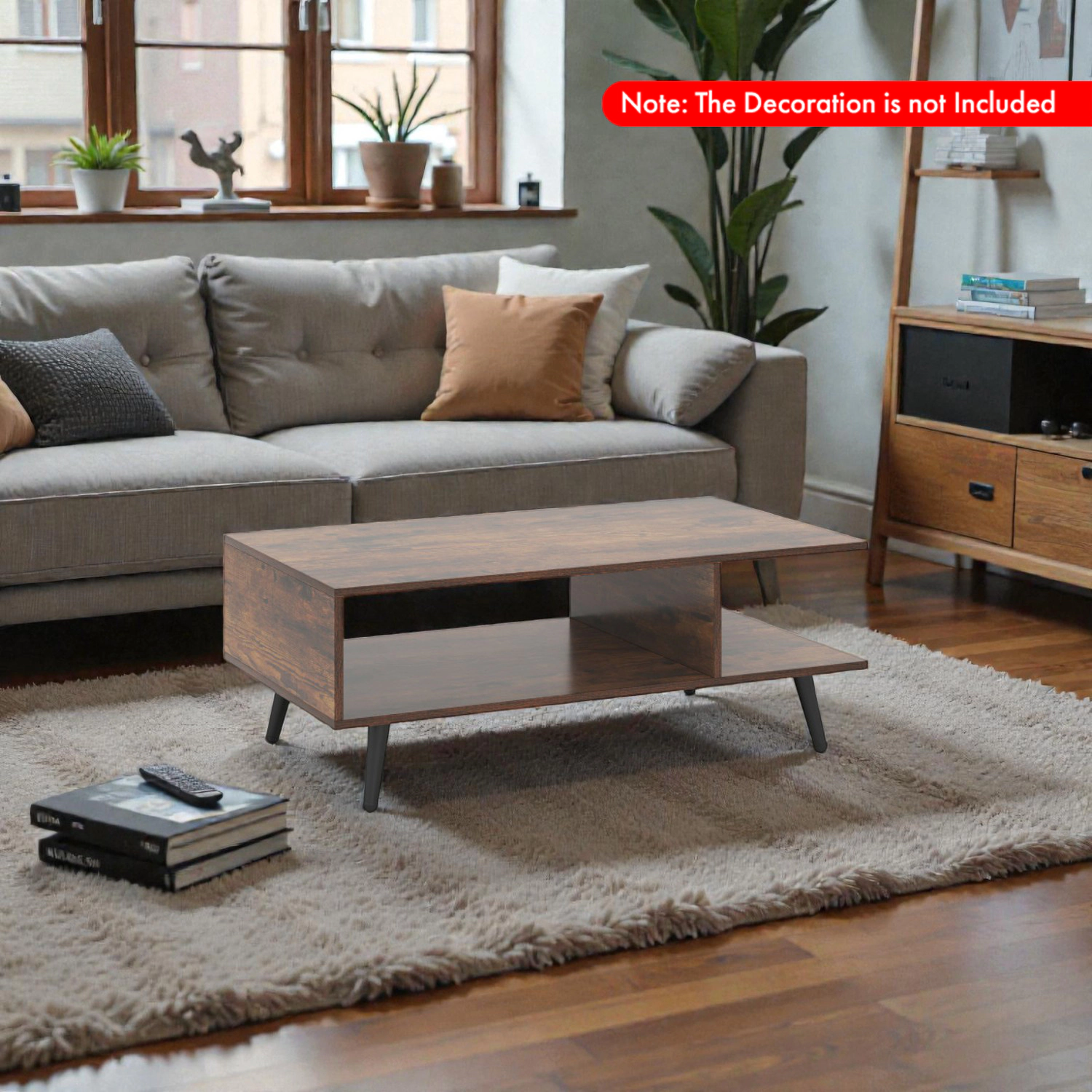 Hivvago Modern Rectangle Accent Table Featuring Two Tiers and Open Storage