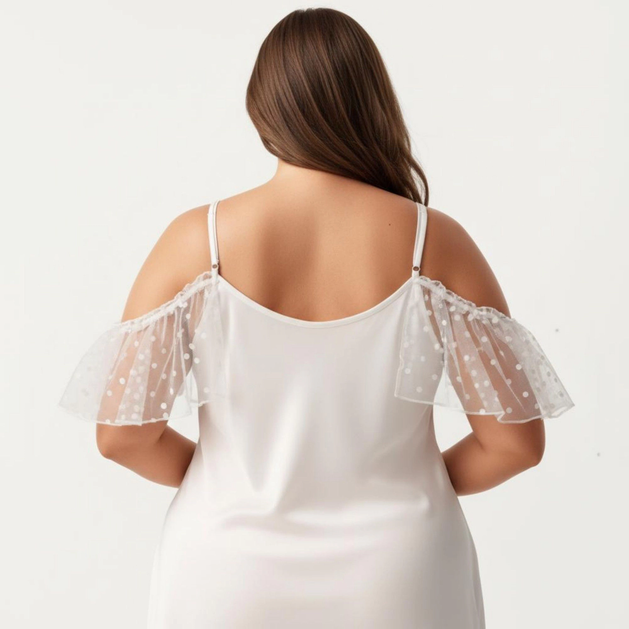 Anna-Kaci Women's Plus Chiffon Chemise Ruffle Sleeve Lace Trim Nightgown Adjustable Strap Sleep Dress