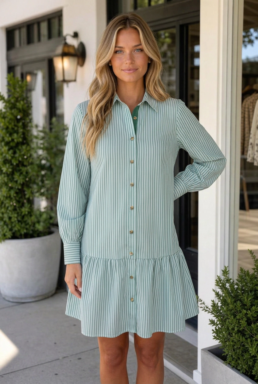 Threaded Pear Women's Savannah Shift Long Sleeve Dress