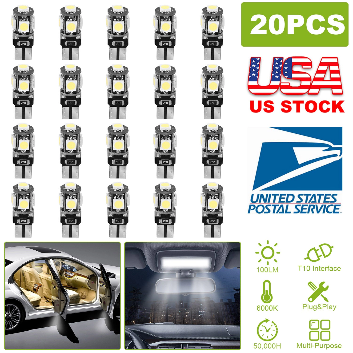 GBruno 20-Piece T10 LED Car Interior Light Bulb Kit