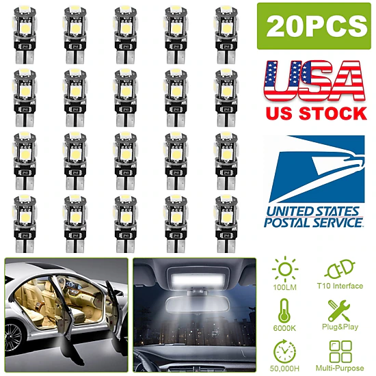 GBruno 20-Piece T10 LED Car Interior Light Bulb Kit