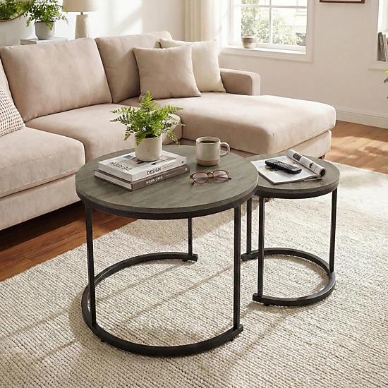 Hivvago Set Of 2 Modern Round Stacking Nesting Coffee Tables