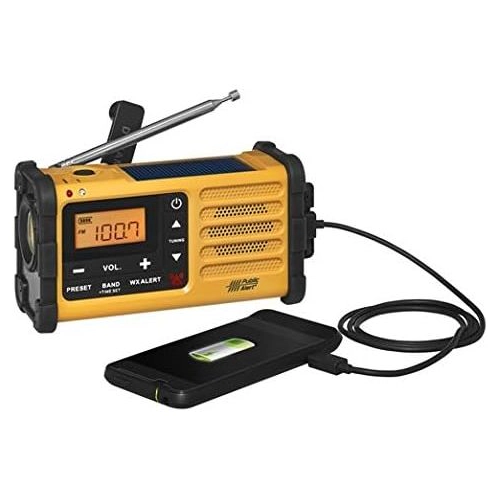 SANGEAN MMR-88 Emergency Radio - AM/FM NOAA, Solar, Hand Crank, USB, Flashlight, Yellow