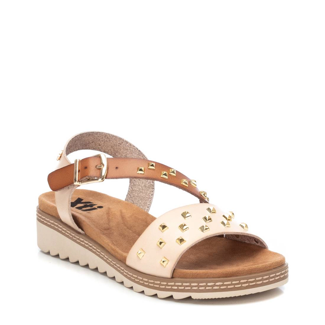 XTI Women's Wedge Sandals with Gold Studs Buckle Closure