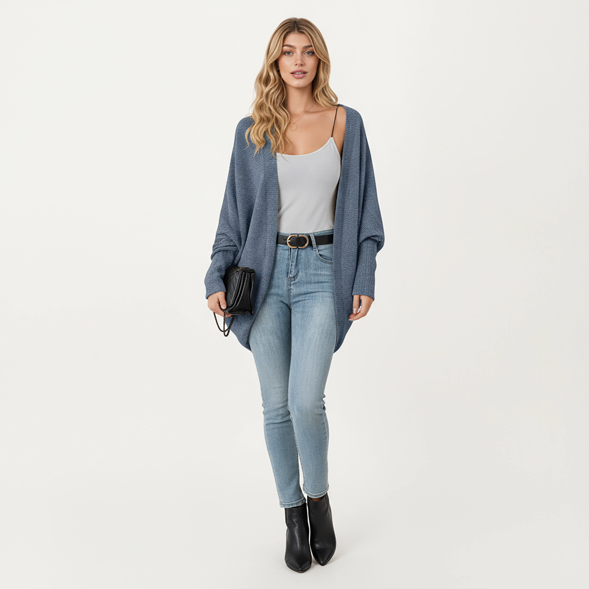 Anna-Kaci Women's Open Front Knit Cardigan with Dolman Sleeves and Relaxed Fit