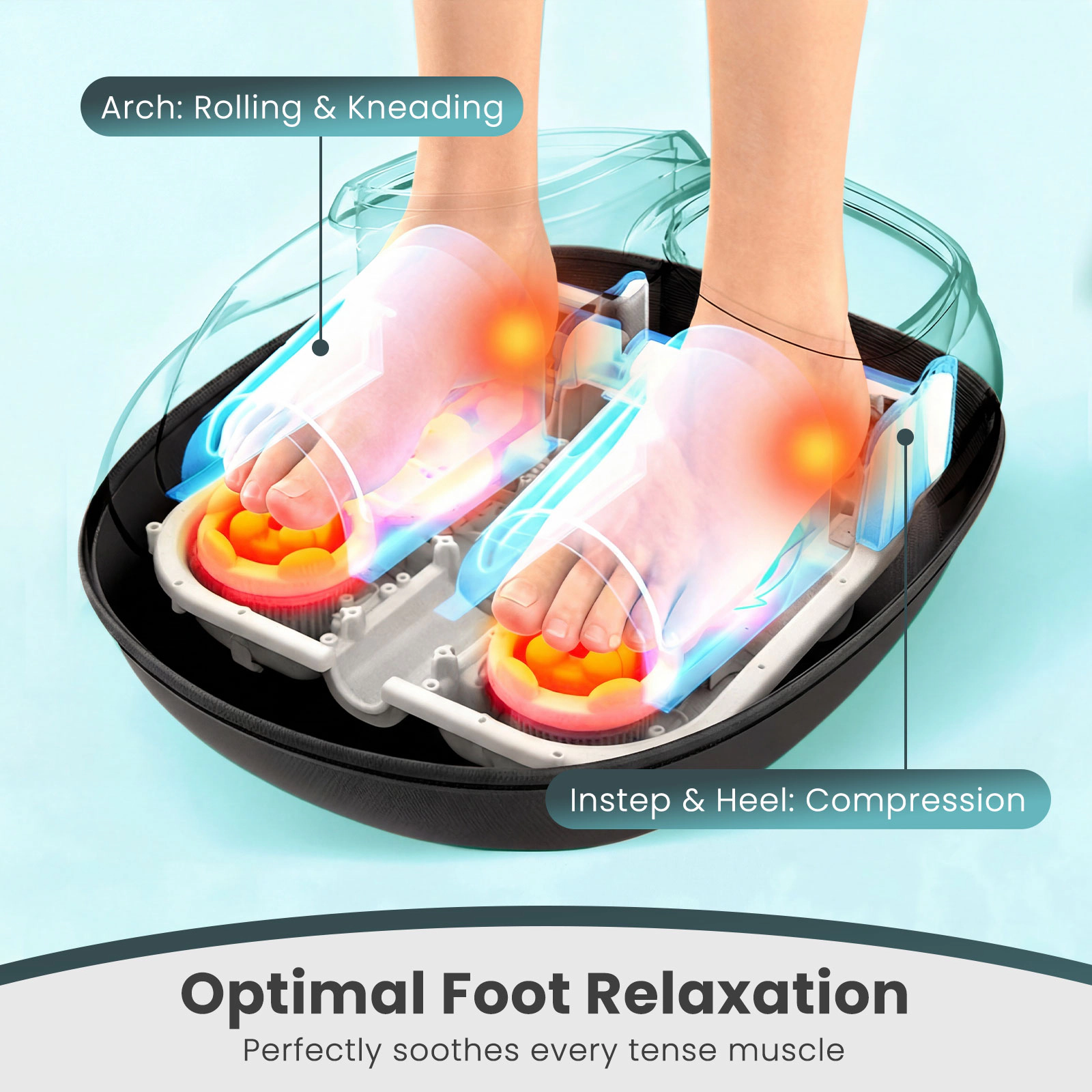 SUGIFT Black Shiatsu Foot Massager Machine with 2-Level Heat and Air Compression 15.5-in W 13-in D 7-in H