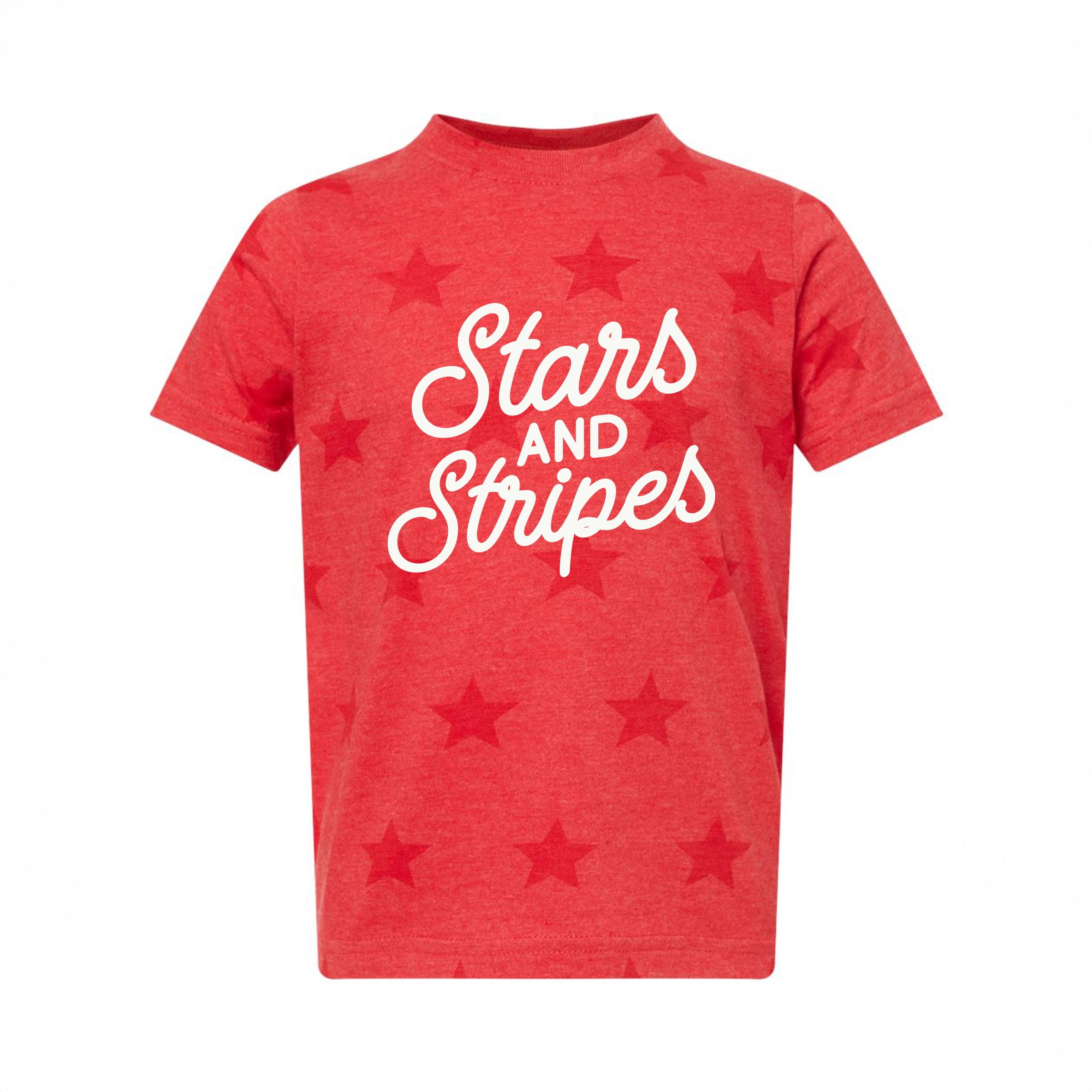 The Juniper Shop - Stars and Stripes Slanted Cursive Puff Print Toddler Short Sleeve Star Tee
