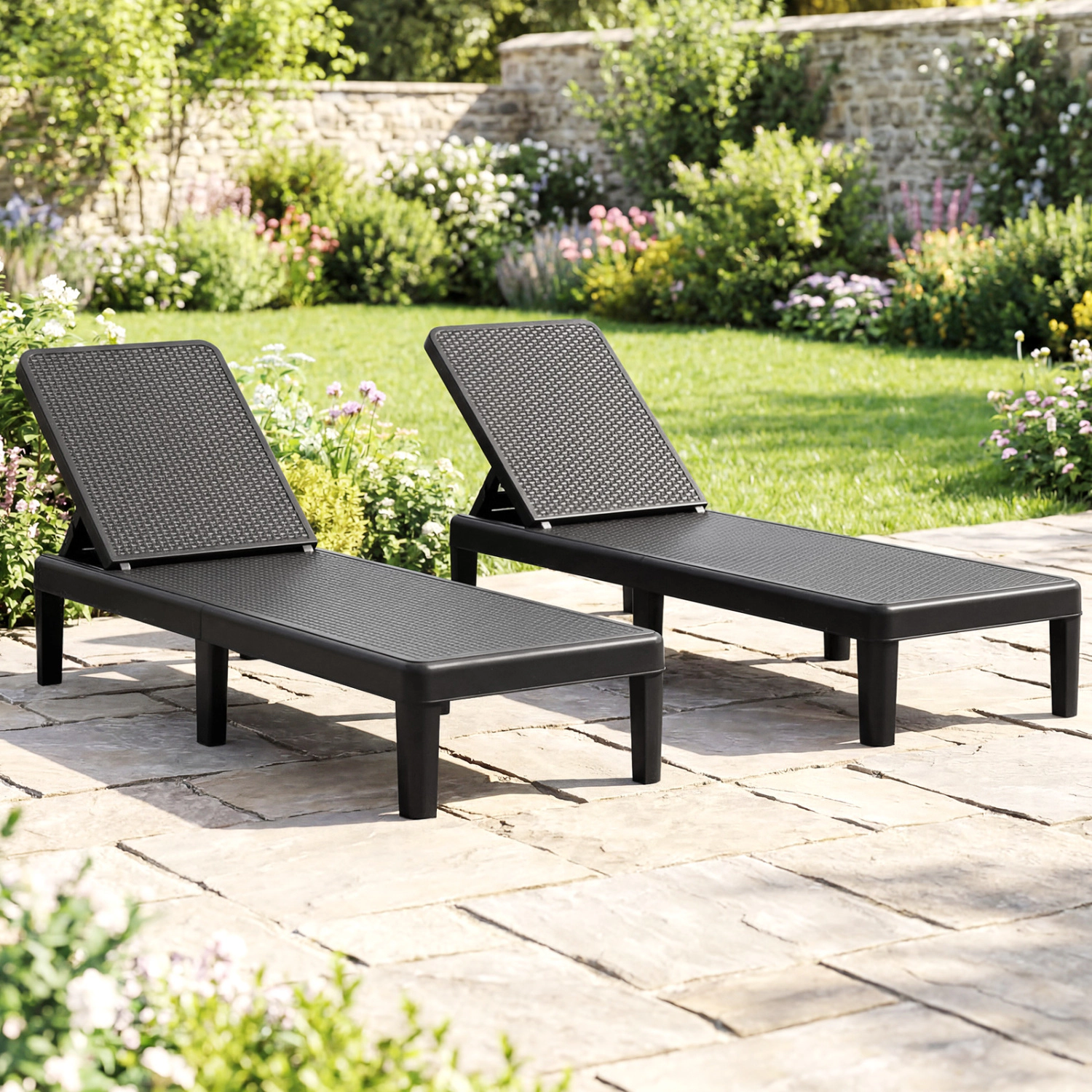 LJG Outdoor Chaise Lounger Chair with Waterproof Rattan Textured PP Surface and 330 lbs Capacity