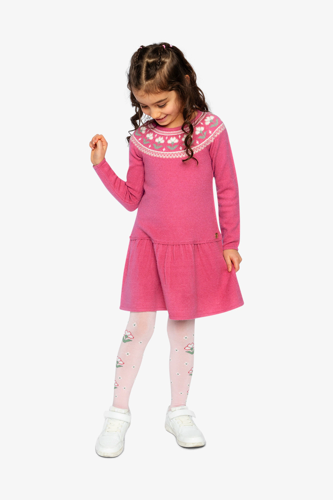Deux par Girls Knitted Dress with Flower Jacquard