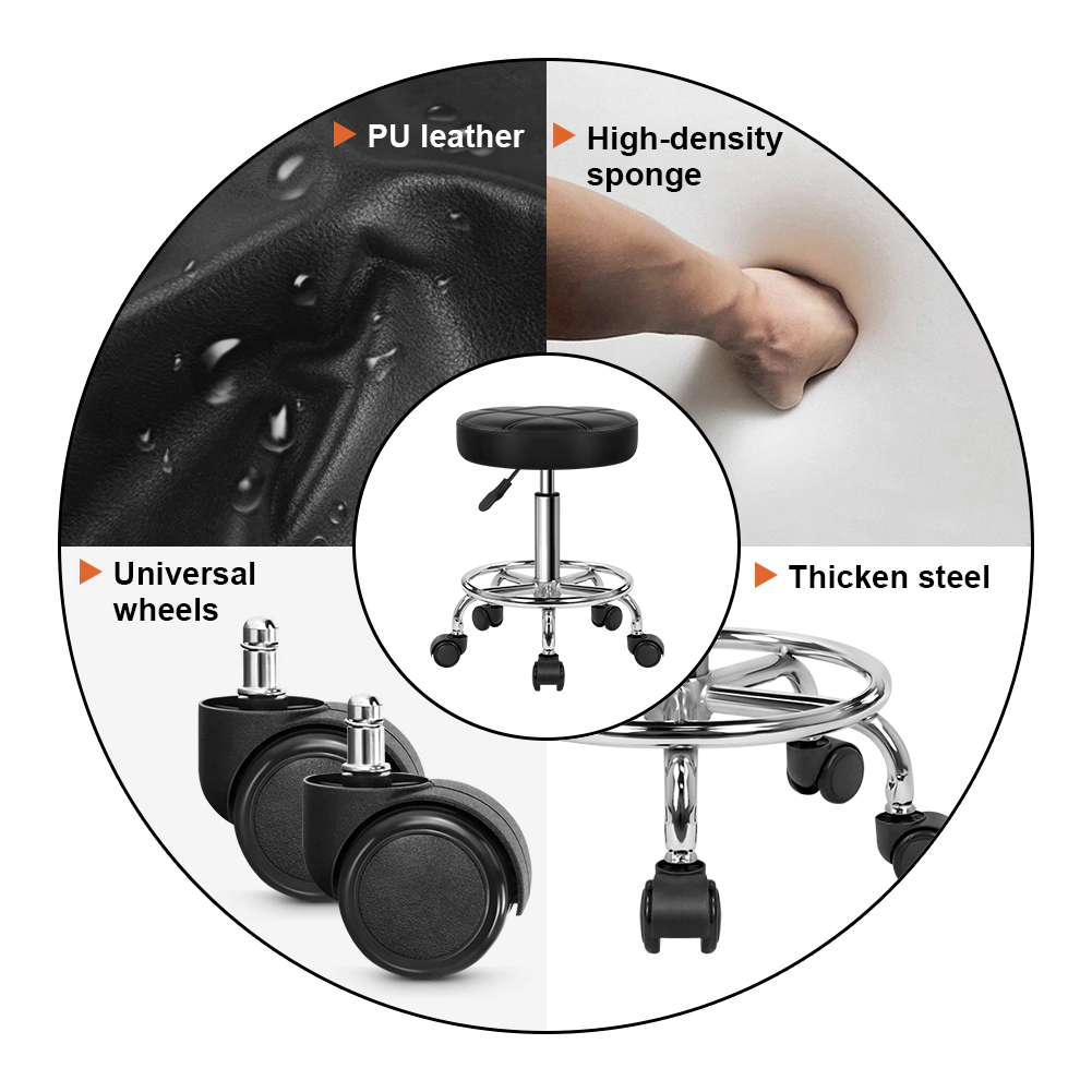 KKTONER Round Rolling Stool Chair PU Leather Height Adjustable Swivel Drafting Work SPA Shop Medical Salon Stools