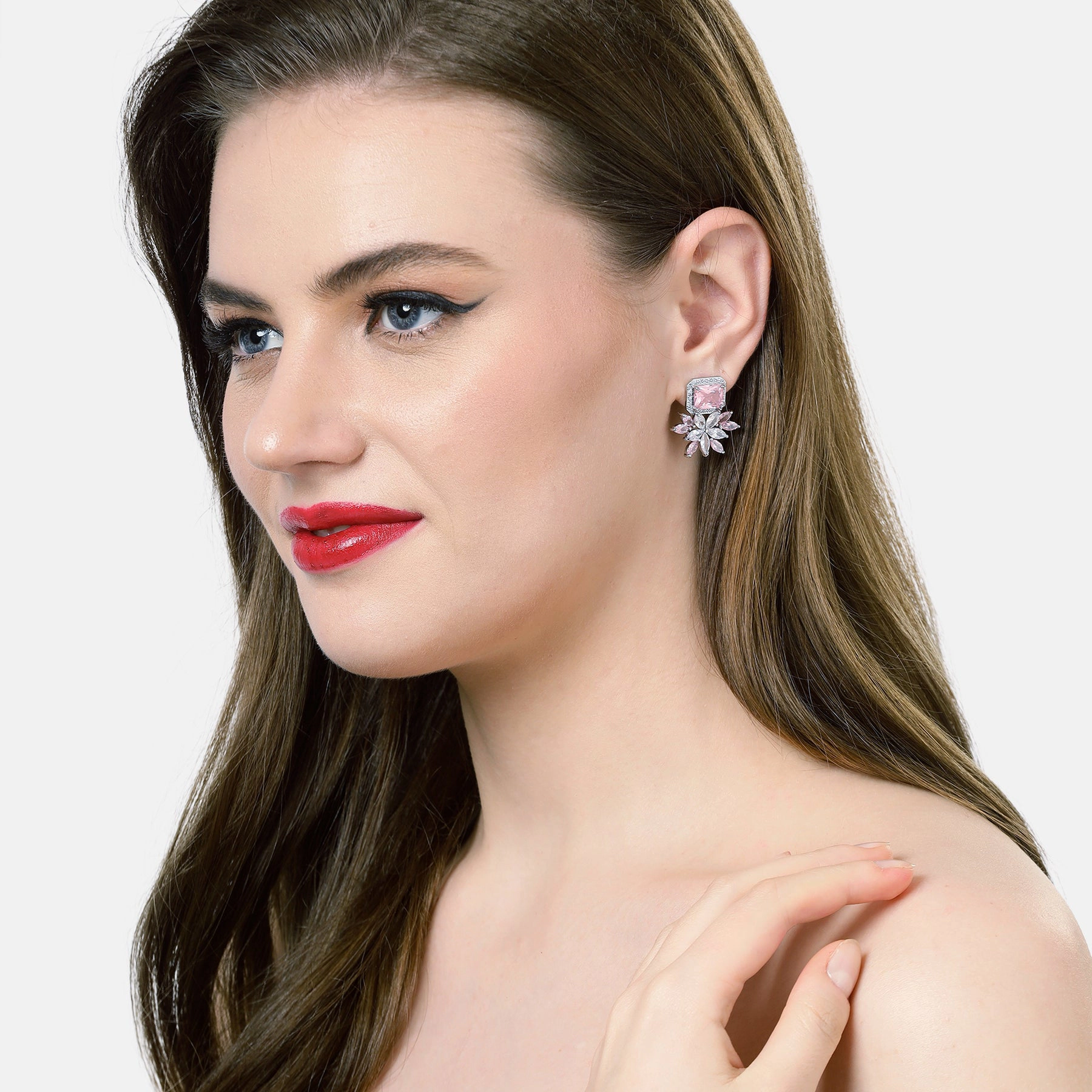 AGP PARIS Womens Dainty Light Pink Floral Stud Earrings