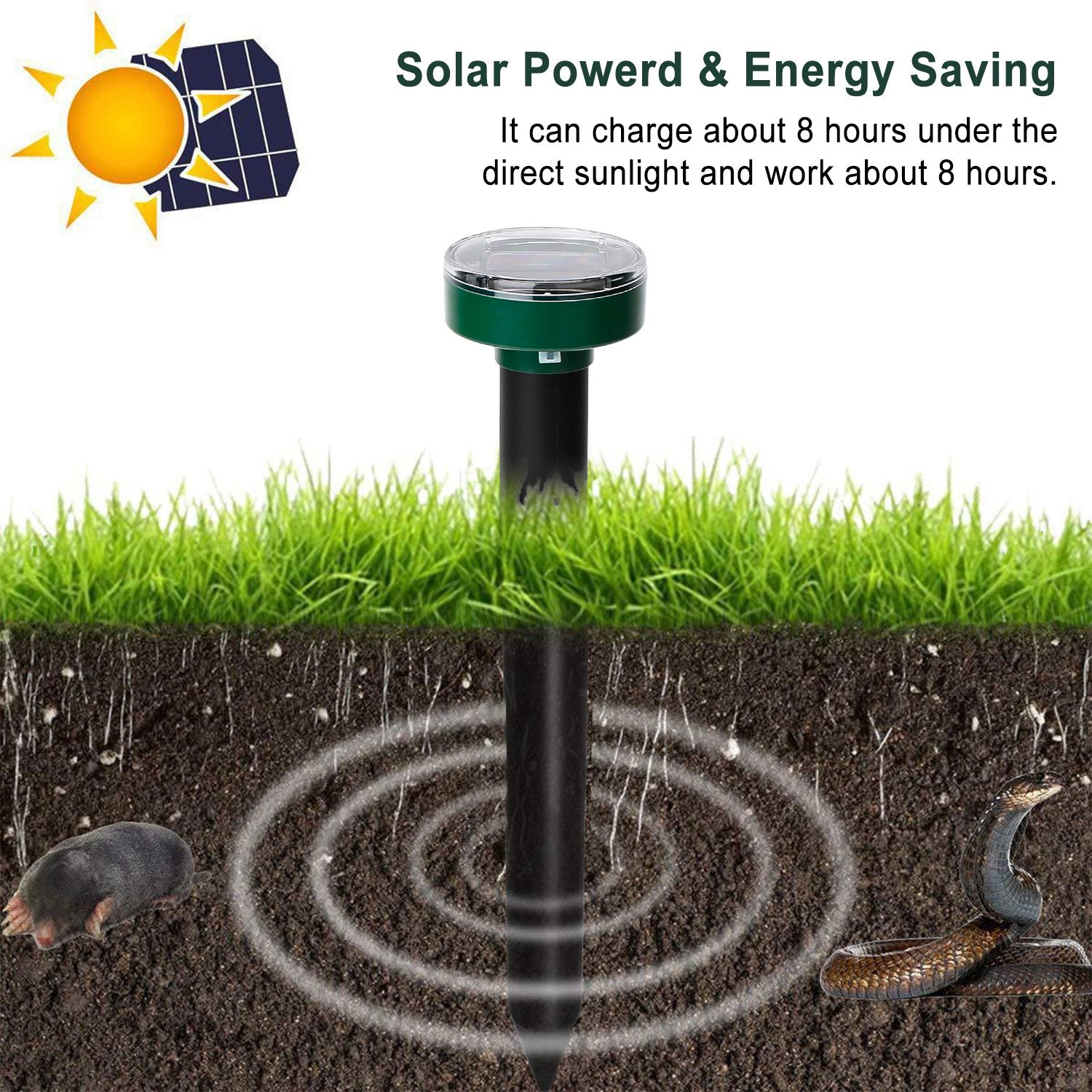 GBruno 4-Pc Solar Mole Repeller Stake