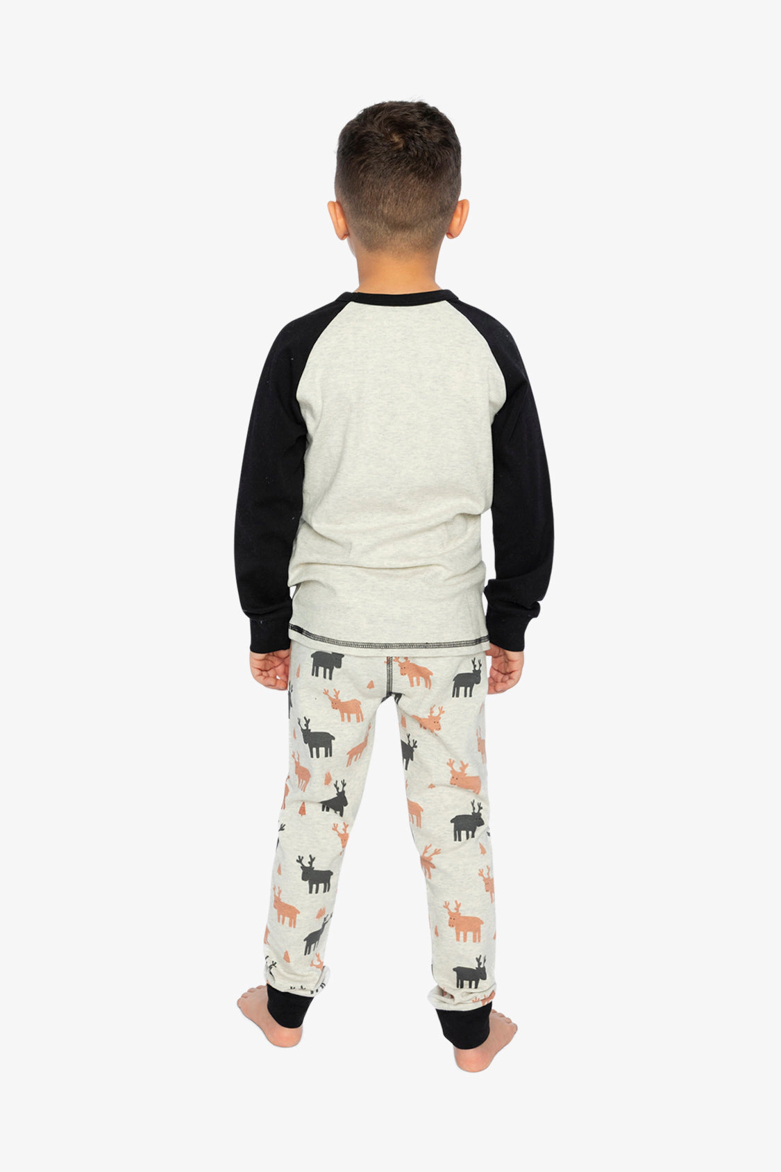 Deux par Deux Boys Organic Cotton Elk Print Two Piece Pajama Set with Raglan Sleeve Top and Waist Pants