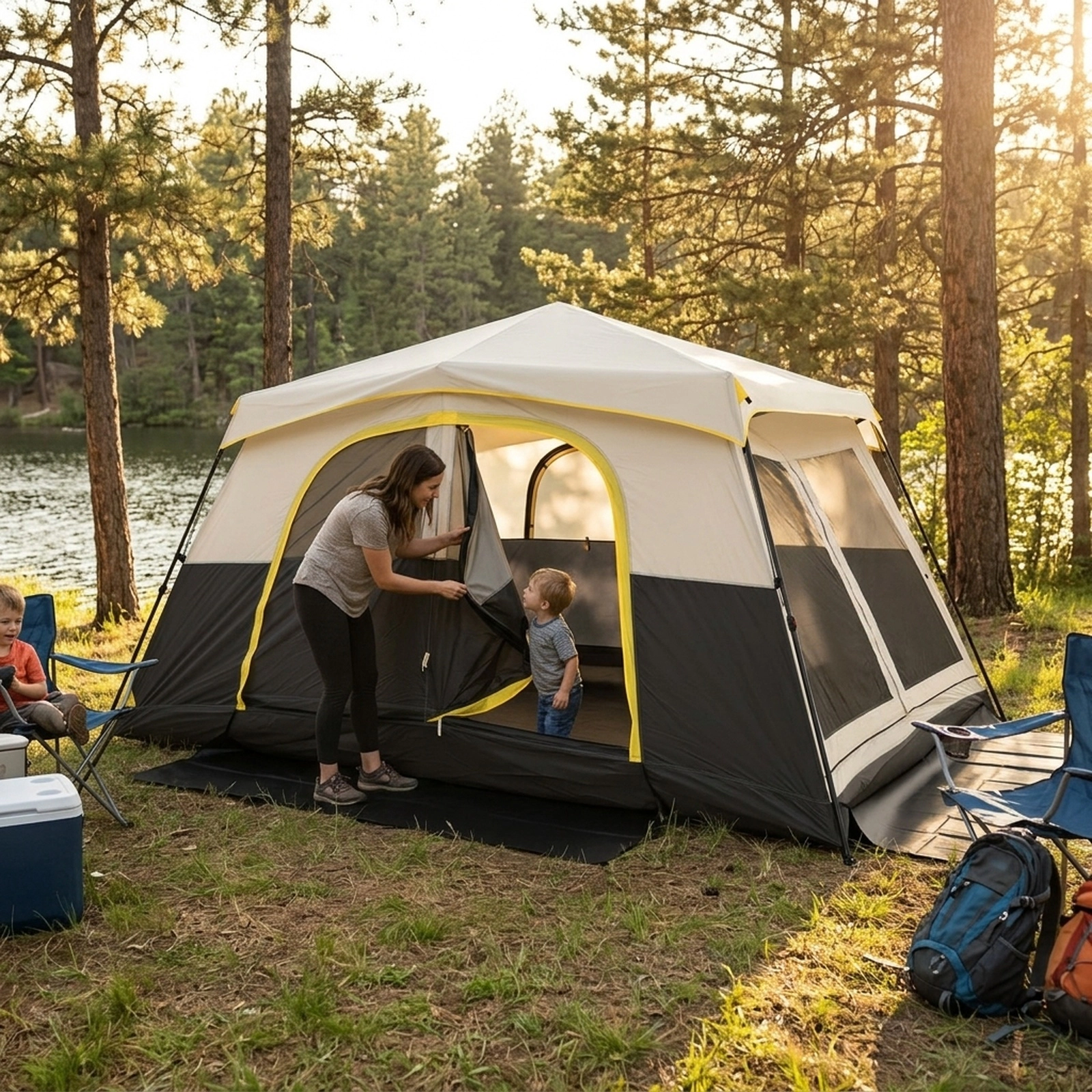 SUGIFT Beige 13-ft x 8.8-ft 10 Person Instant Cabin Camping Tent with Removable Rainfly and Carry Bag