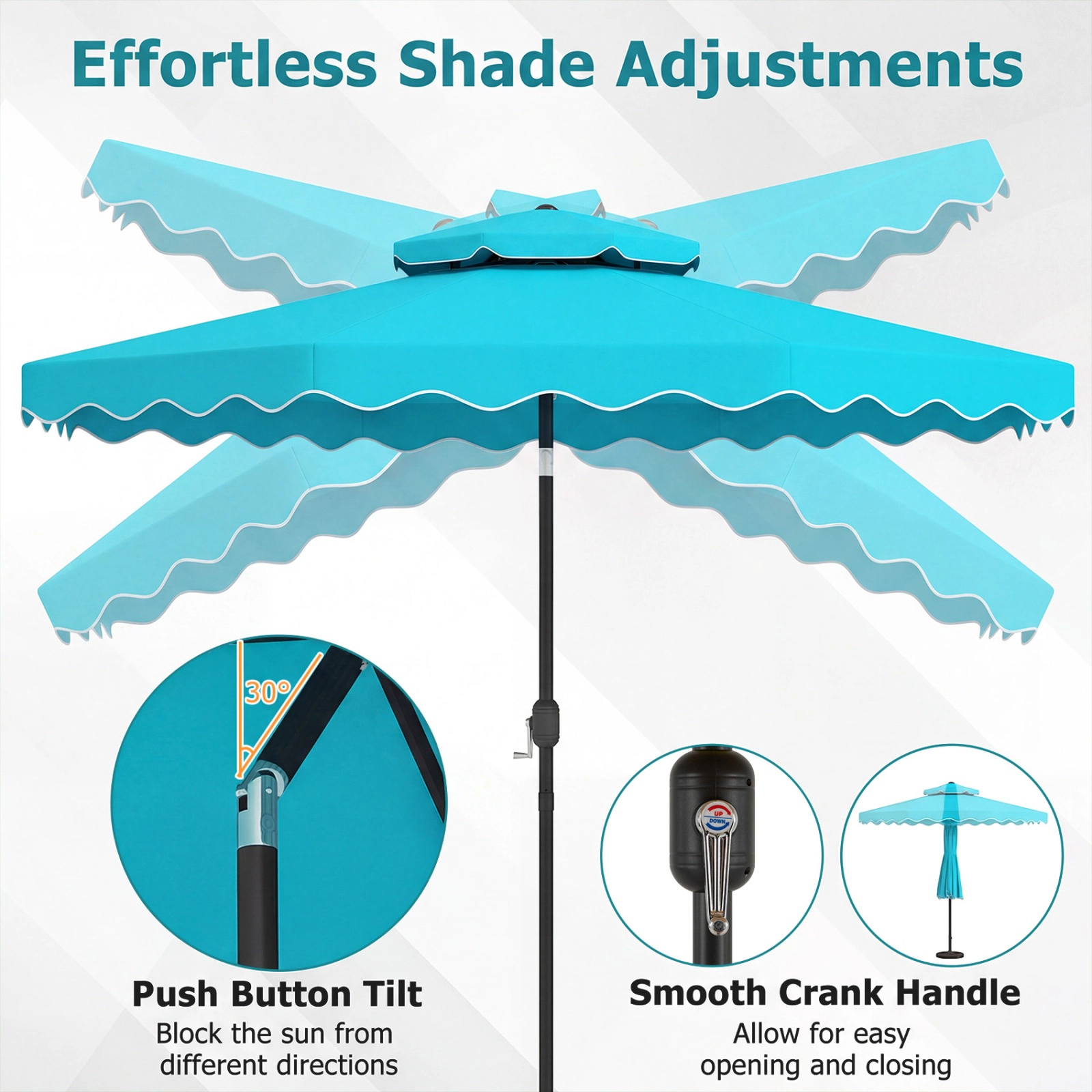 SUGIFT Vented 10-ft Patio Umbrella with Push Button Tilt and Crank 17-lb Net Weight Turquoise Polyester Fabric Canopy