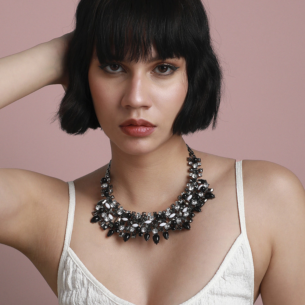 SOHI Women's Onyx Black Party Statement Necklace