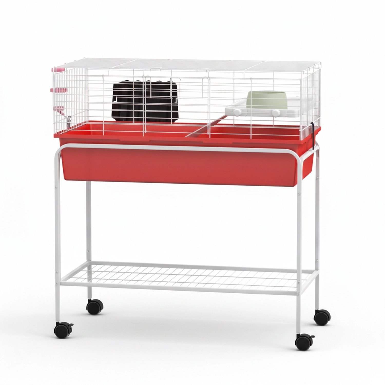 HONGGE Two-Story Small Animal Cage Removable from Stand, Pet Habitat with Shelf & Wheels