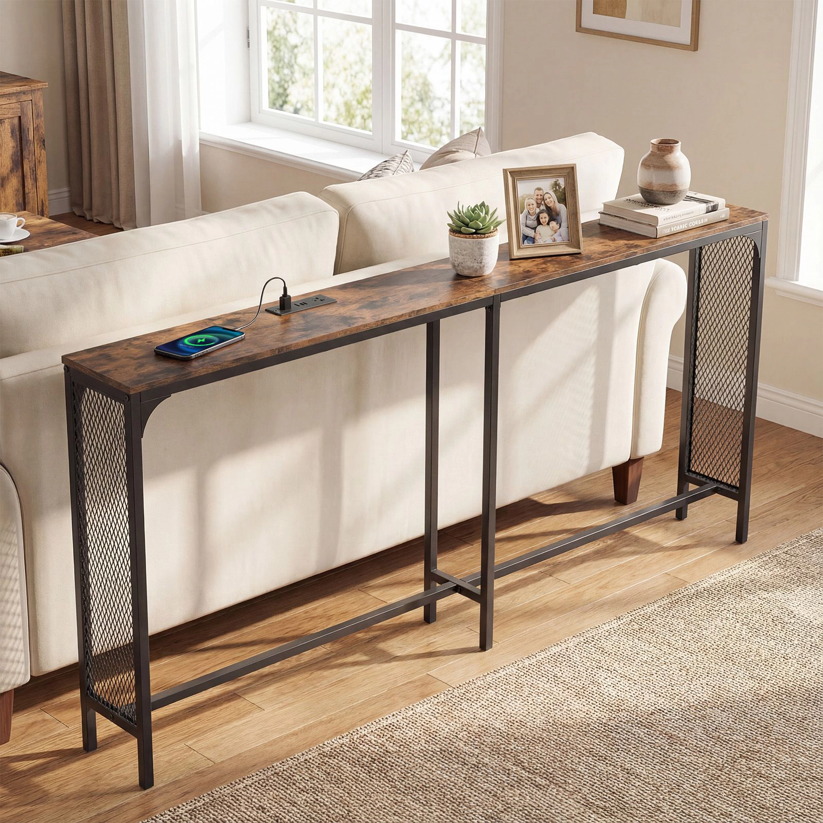 SlickBlue Long Narrow Console Table with Charging Station