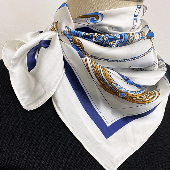 Wrapables Women's Satin Square Scarf Neckerchief, 26.5 x 26.5 Inch, Nautical Blue