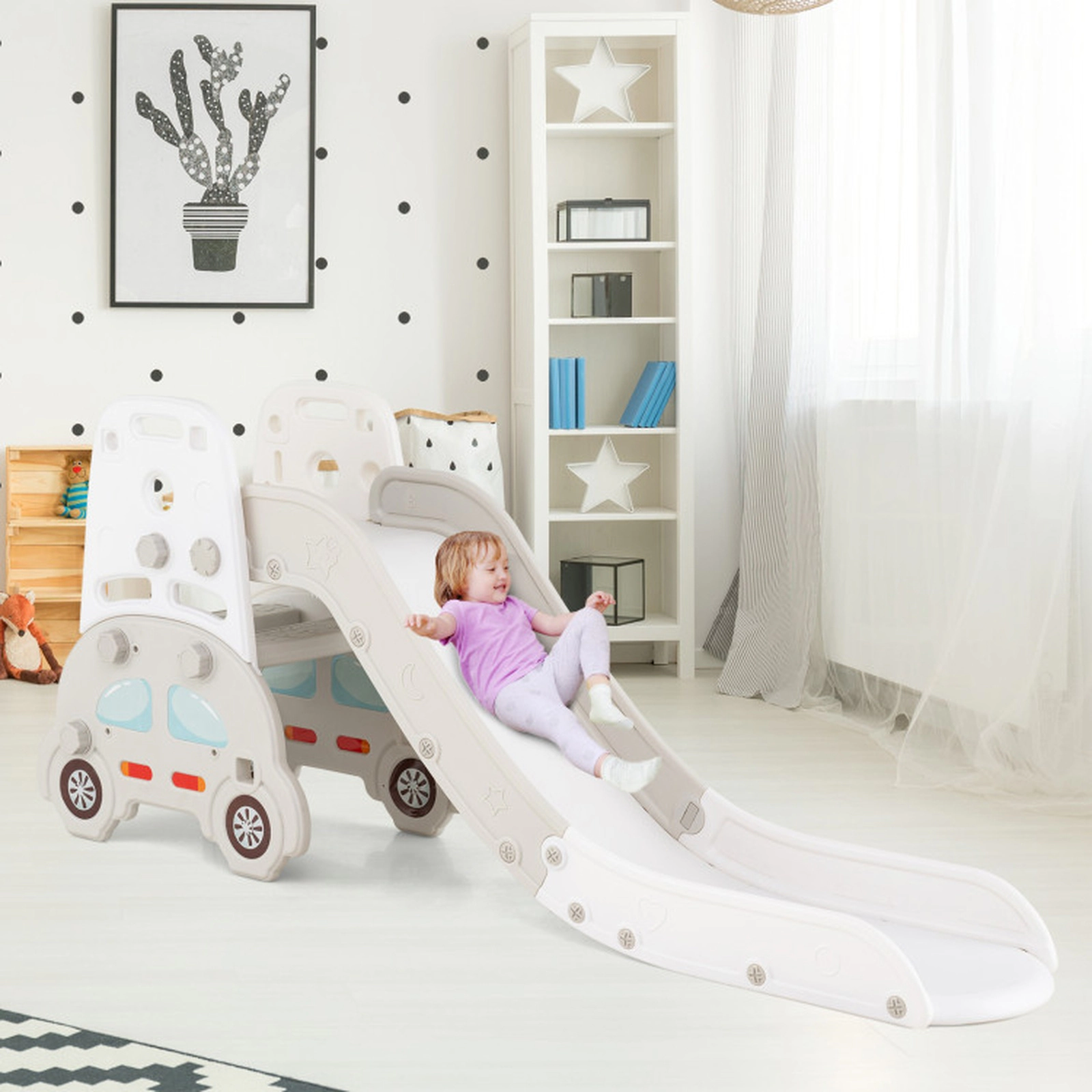 SUGIFT 5-in-1 Convertible Toddler Slide & Climber Set with Kids Art Easel Stool & Book Rack 66-lb Slide Capacity Ages 3+