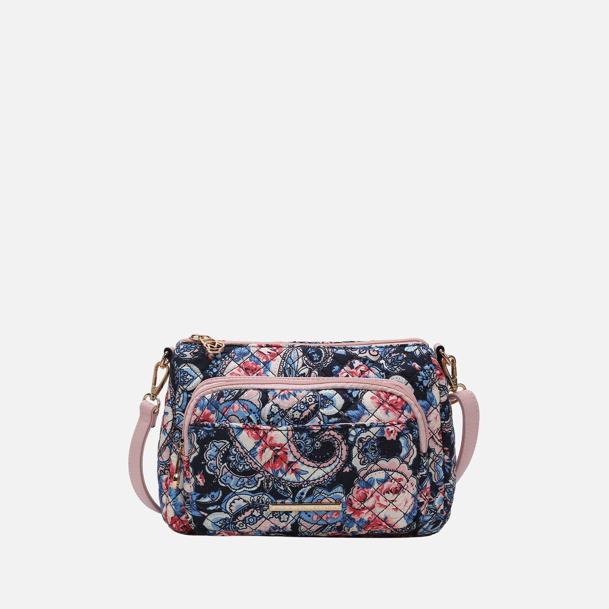MKF Collection by Mia K.  Rosalie Shoulder Bag - Quilted Botanical Cotton with Adjustable Vegan Leather Crossbody Strap