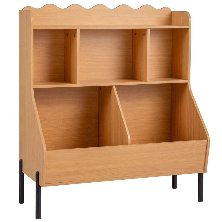 Hivvago Kids Toy Storage Organizer Wooden Montessori Bookshelf with 5 Cubes