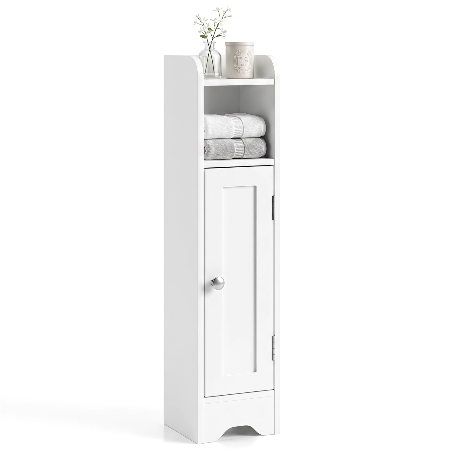 SUGIFT White 5-Tier 22-lb Shelf Capacity Corner Bathroom Storage Cabinet with Door and Raised Top Edge