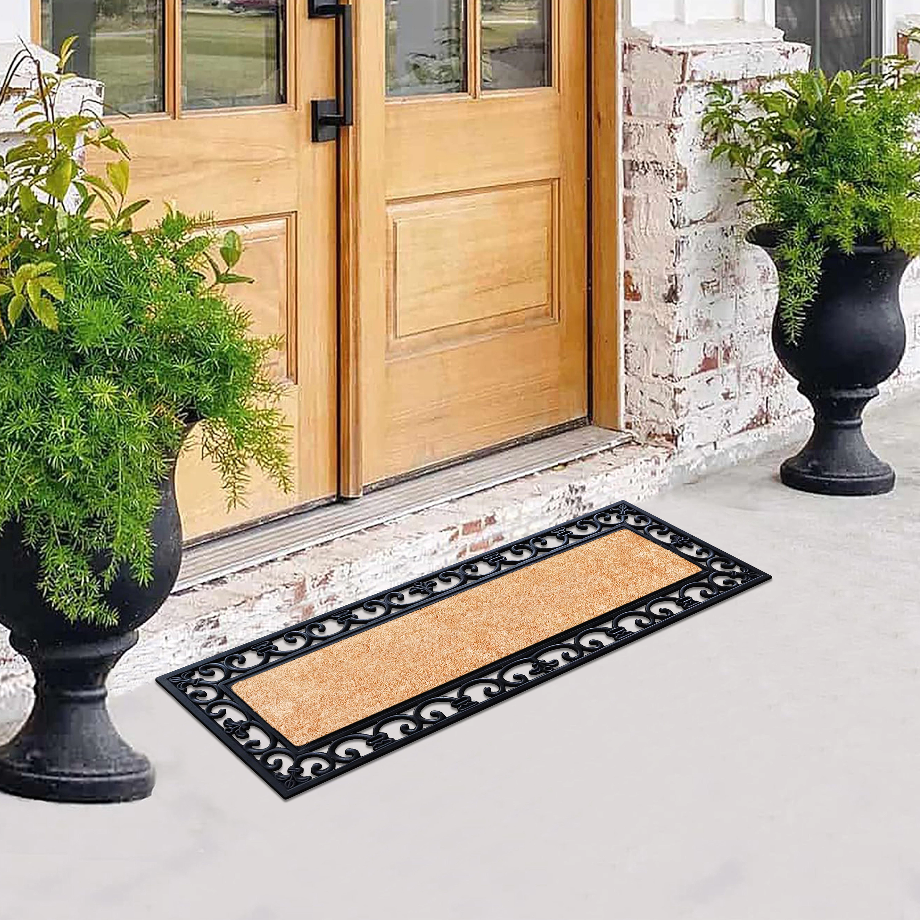 A1 Home Collections Myla Natural Coir and Rubber Front Door Doormat Heavy Duty Entry Mat 18 x 48 In