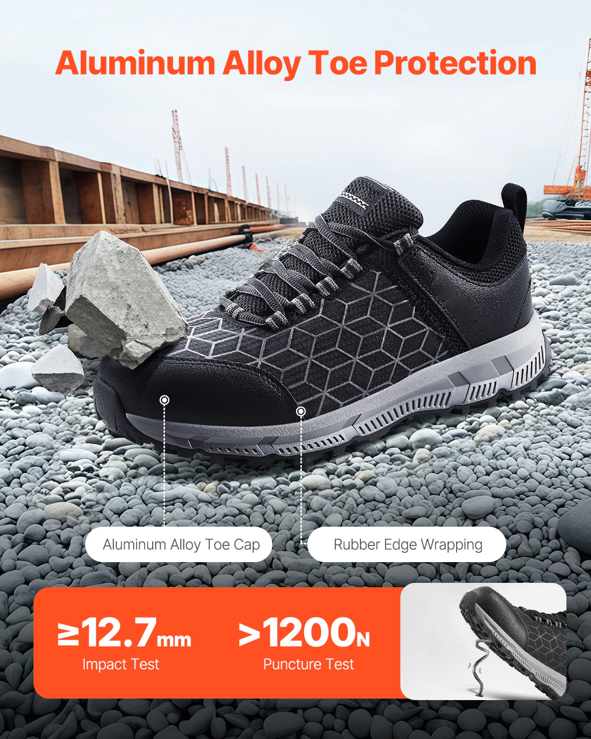 HONGGE Steel Men's Cushion Sport Safety Toe Athletic Work Shoe Sneakers, Black