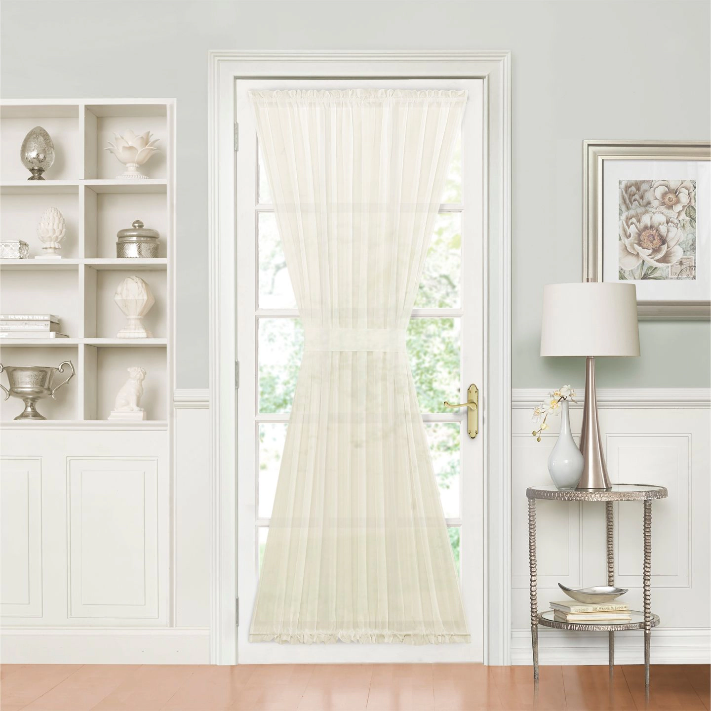 Kate Aurora Country Home Beige Sheer Voile Door Curtain Panel With Tieback - 72 in. Long