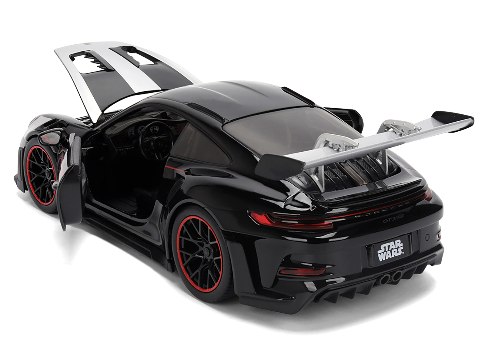 Jada Porsche 911 GT3 RS (992) Black with Silver Hood and Graphics and Darth Vader Figure "Star Wars" Franchise