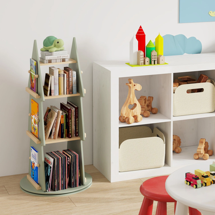 Hivvago 4 Tier Tree Shape Kids Rotating Bookshelf 360Â° Display Rack Storage Organizer-Green