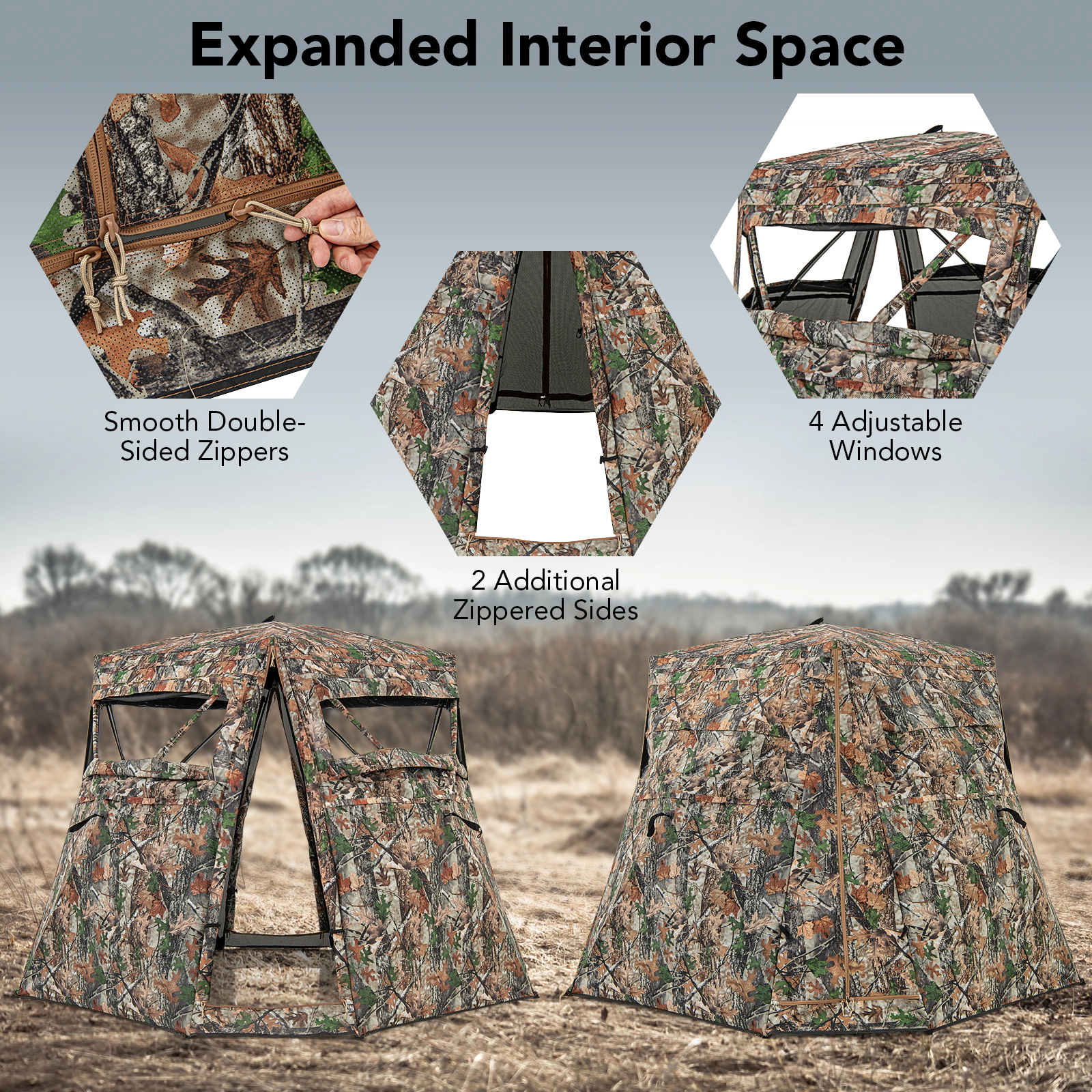 SUGIFT 360° One Way See Through Ground Hunting Blind Tent with Sliding Windows 69-in Tall Camouflage