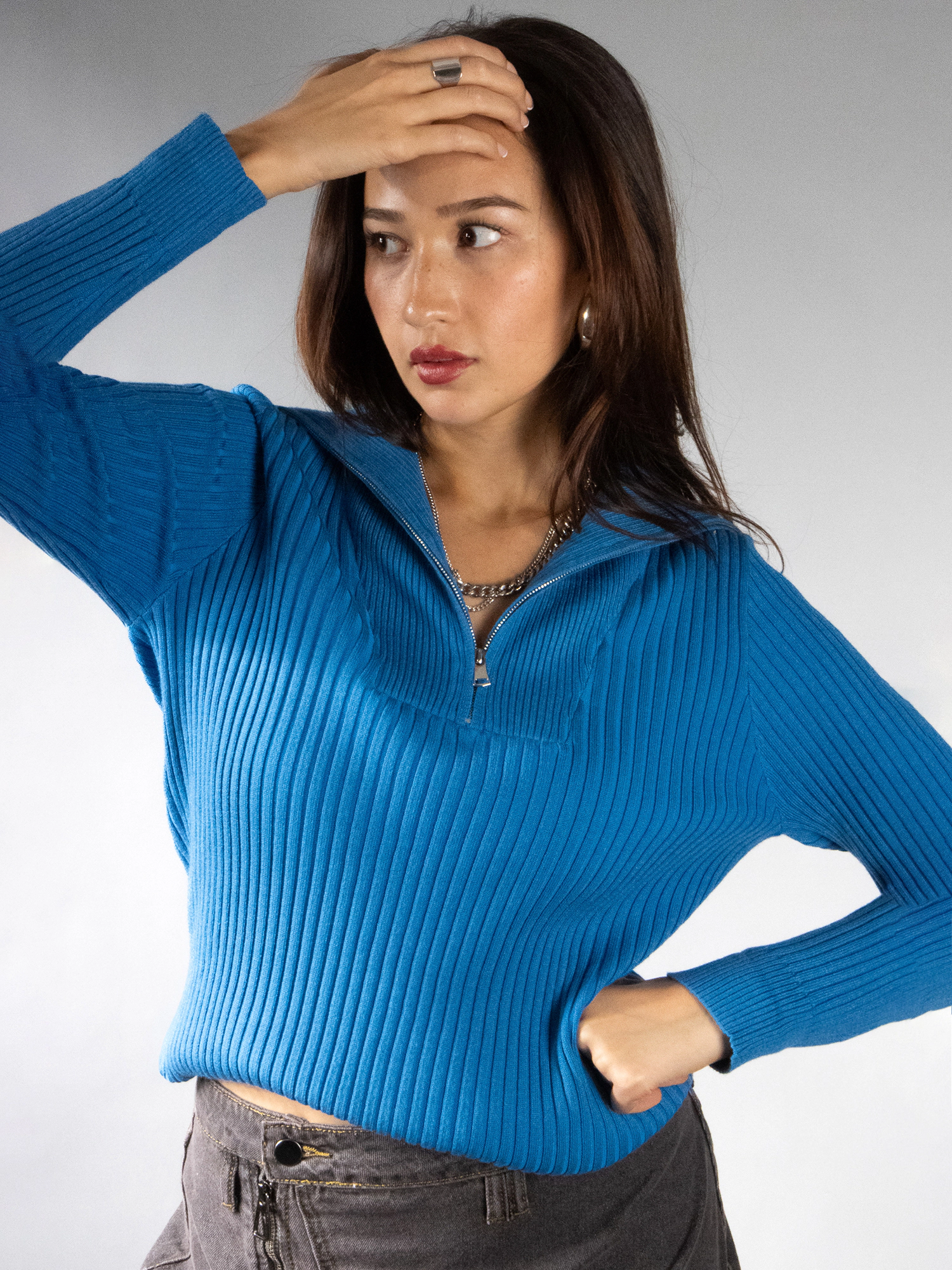 JESS by Meiko Women's Rib Knit Quarter Zip Sweater