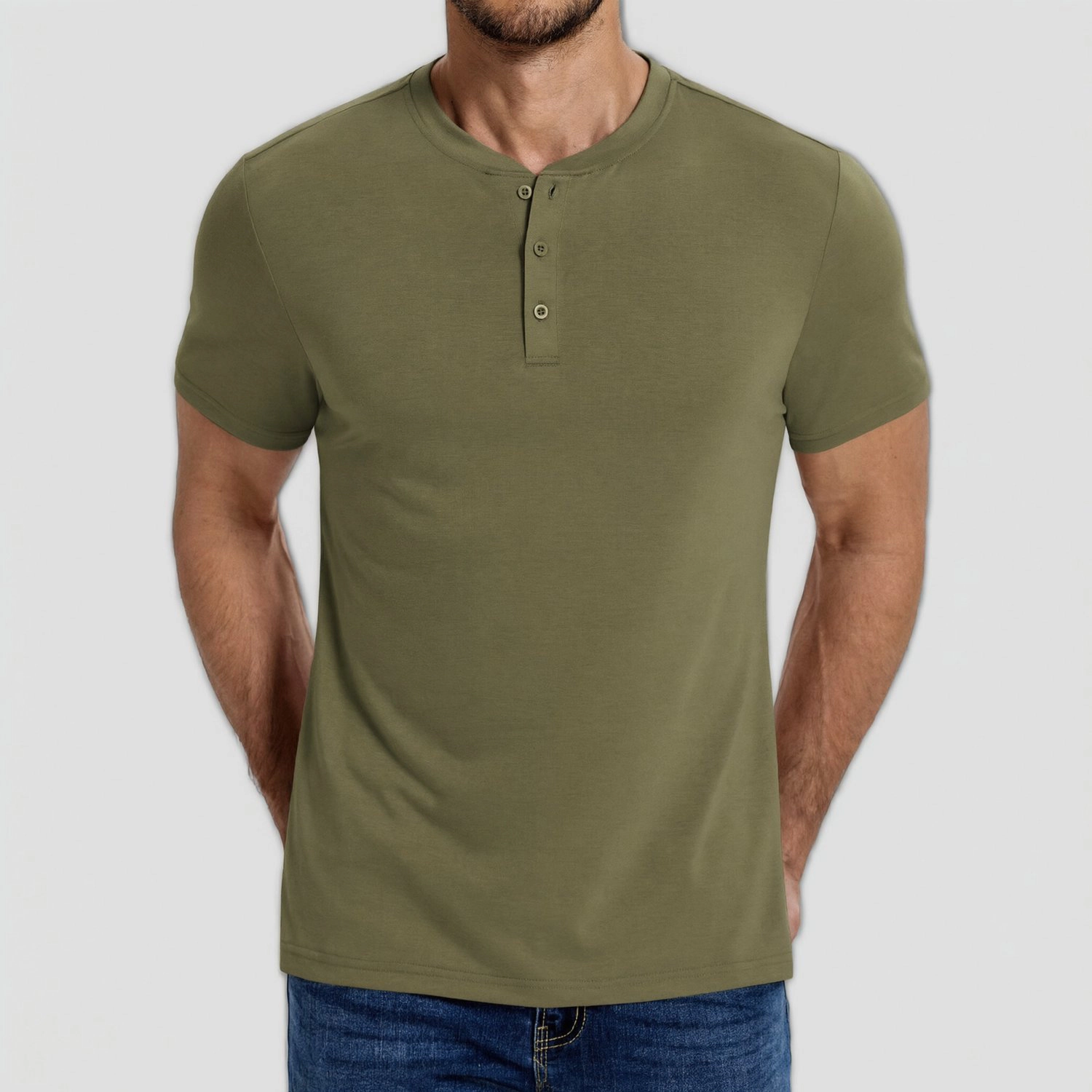 COOFANDY Mens Short Sleeve Henley Shirt  Solid Color Button Placket Tees