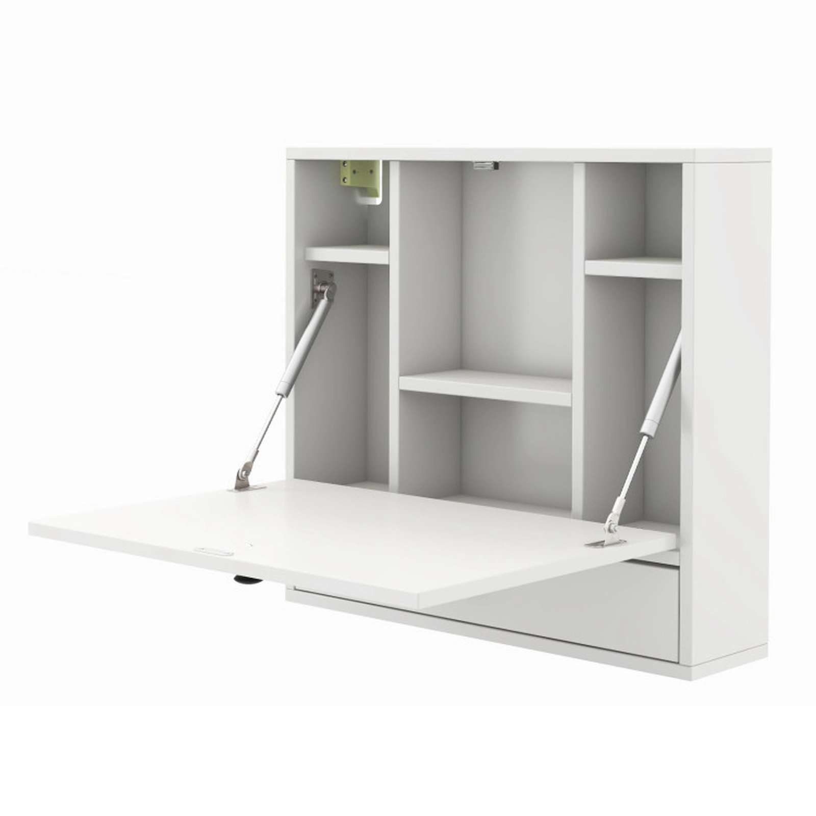 SUGIFT White Wall-Mounted Floating Desk with Fold-Down Top, 6 Shelves and Drawer