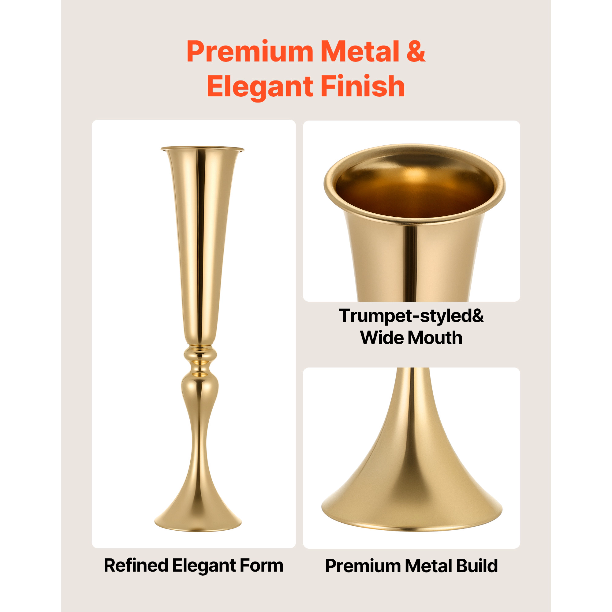 HONGGE Crystal Wedding Flower Stand Metal Wedding Centerpiece Vase Gold Flower Holders Floral Display Rack for Tables