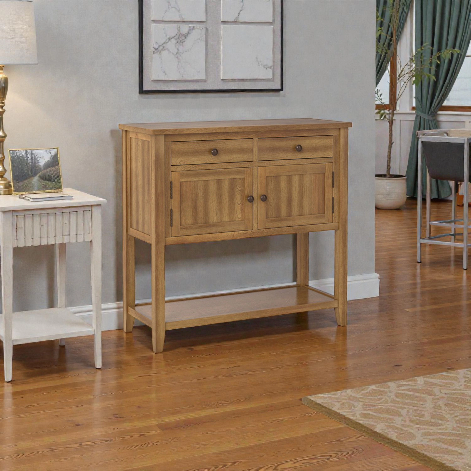 Hivvago Wooden Mid-Century Buffet Table with Ample Storage and Sleek Design