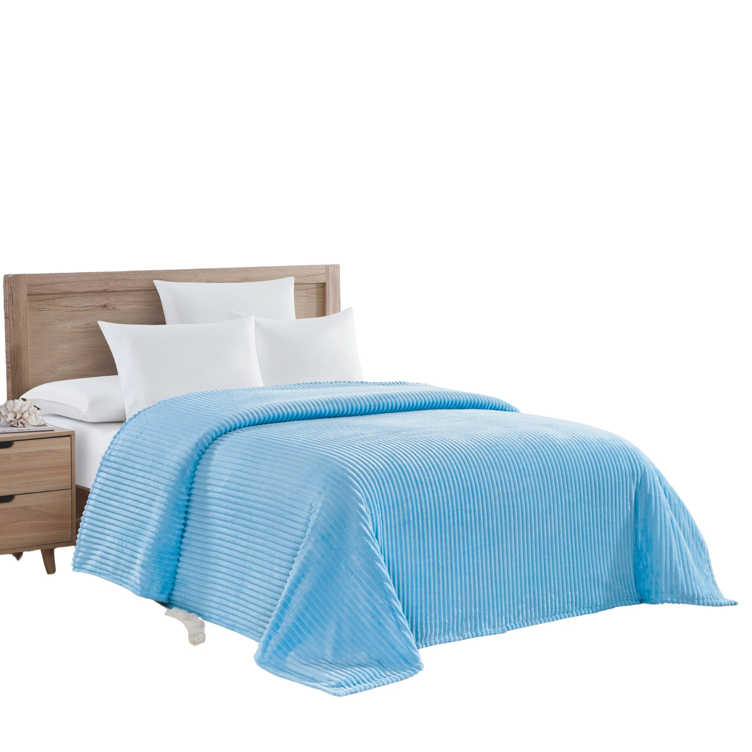 Plazatex Striata Lined Oversized All Season 100% Polyester Blanket King 108" x 90" Light Blue